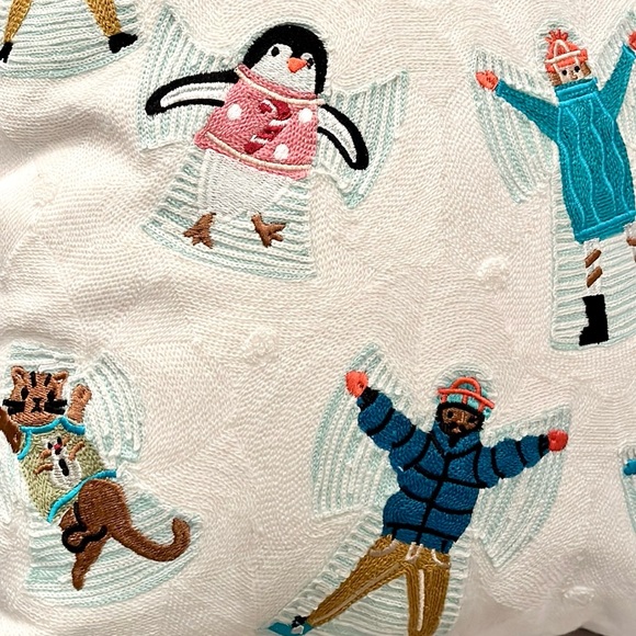 Embroidered Snow Angels Pillow - Picture 8 of 11